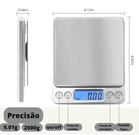 Balança Digital Profissional 0,1g A 2kg | Lcd Retroiluminado