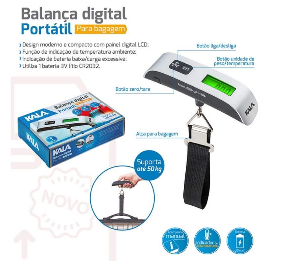 Balança Digital para Bagagens c/ visor digital - Peso Maximo 50kg
