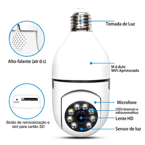 Câmera wifi ip sem fio giratória 360 com encaixe lampada bocal rosca yoosee/V380 ptz full HD visão noturna segurançaull HD visão noturna segurança