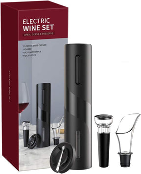 Kit Abridor de Vinho Automático c/ Saca Rolhas, Cortador, Tampa a Vácuo, Bico Corta Gotas
