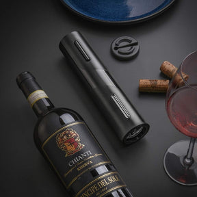 Kit Abridor de Vinho Automático c/ Saca Rolhas, Cortador, Tampa a Vácuo, Bico Corta Gotas