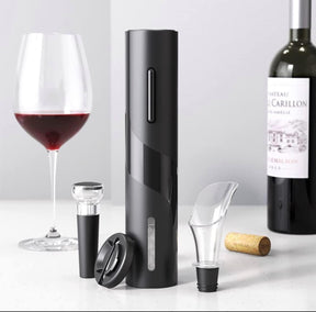 Kit Abridor de Vinho Automático c/ Saca Rolhas, Cortador, Tampa a Vácuo, Bico Corta Gotas